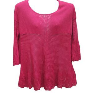 J Peterman Barbiecore Pink/Fuscia-Bamboo Blend Open Knit TunicTop-Boho-Coastal-L